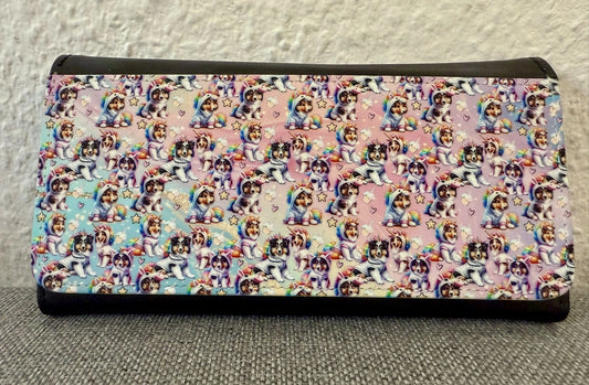 Geldbörse Collie Langhaar mit Einhörnern und Sternenzauber, farbenfroher Geldbeutel aus Kunstleder, ca. 9 × 20 cm, Lieblingshund.de