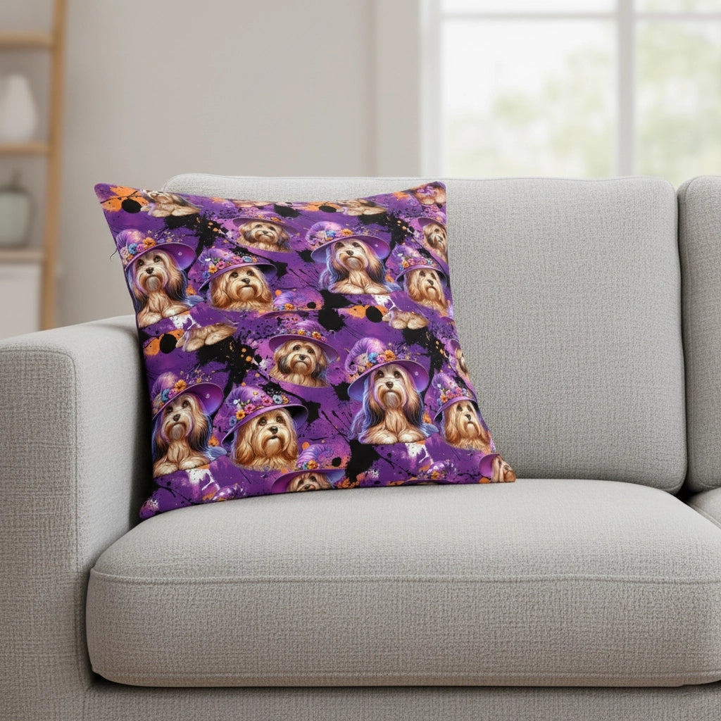 Havaneser Kissen 45×45 cm – beidseitig Motiv, handgefertigt aus Canvas-Stoff, mit waschbarem Bezug und Reißverschluss, dekorativ für Sofa oder Bett.

