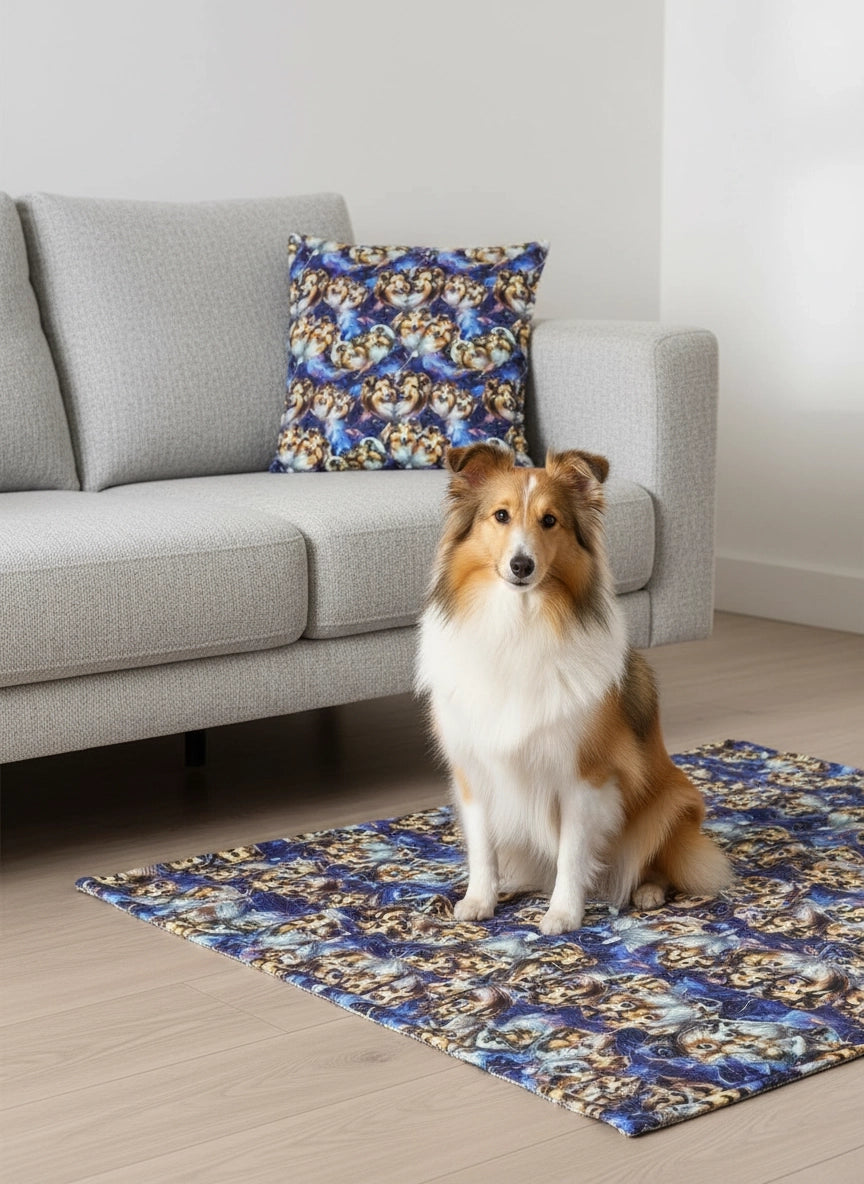 Sheltie / Shetland Sheepdog Hundedecke 65×90 cm – beidseitig bedruckter Canvas mit Volumenvlies 300 g/m², handgefertigt für Couch oder Boden.